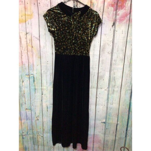 Vintage 90’s BENDIGO IMPRESSIONS VELVET Dress Size Small Funky Maxi Black Multi - Picture 15 of 16